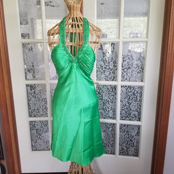 Morgan & Co Green Halter Dress Size 4 - Picture 1 of 8